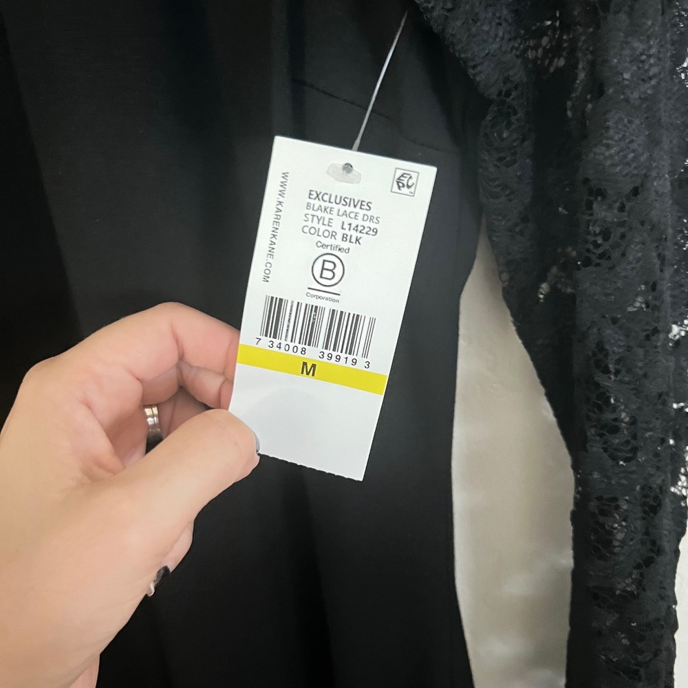 NWT Karen Kane Black Lace Long Sleeve Sheath Dress Cocktail Party Women's M - Picture 5 of 8